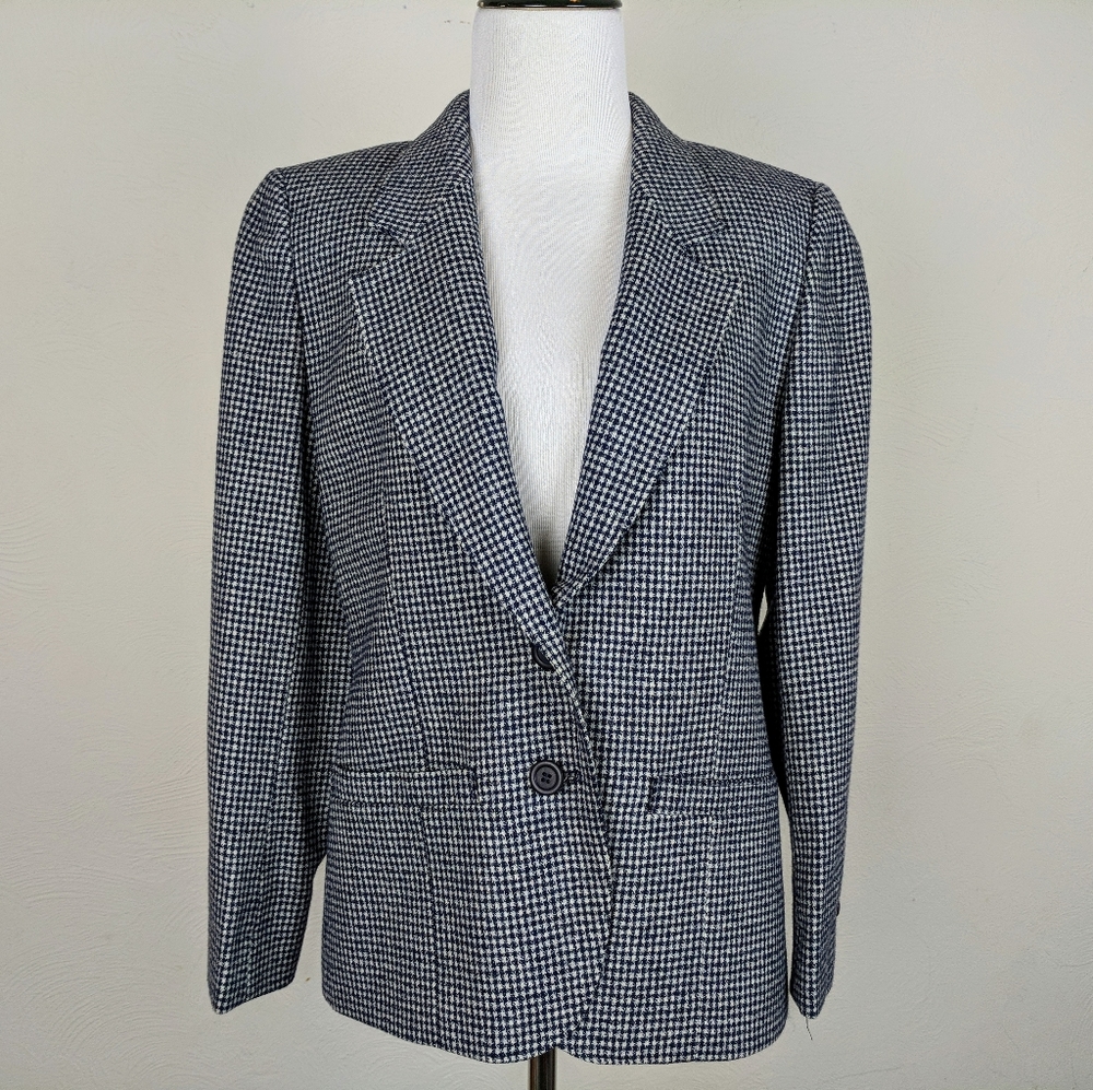 Pendleton Blazer Jacket Plaid Mini Check Virgin Wool Blue White Academia Vintage